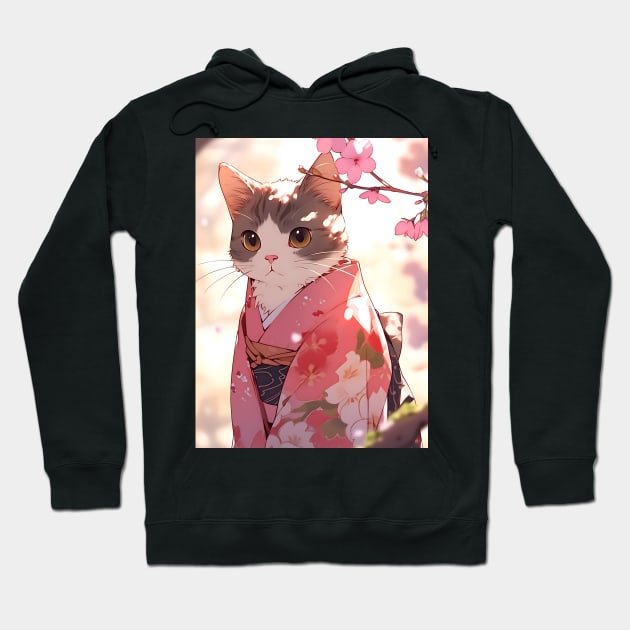 Cute Adorable Cat wearing a Kimono - Anime Wallpaper Hoodie by KAIGAME Art